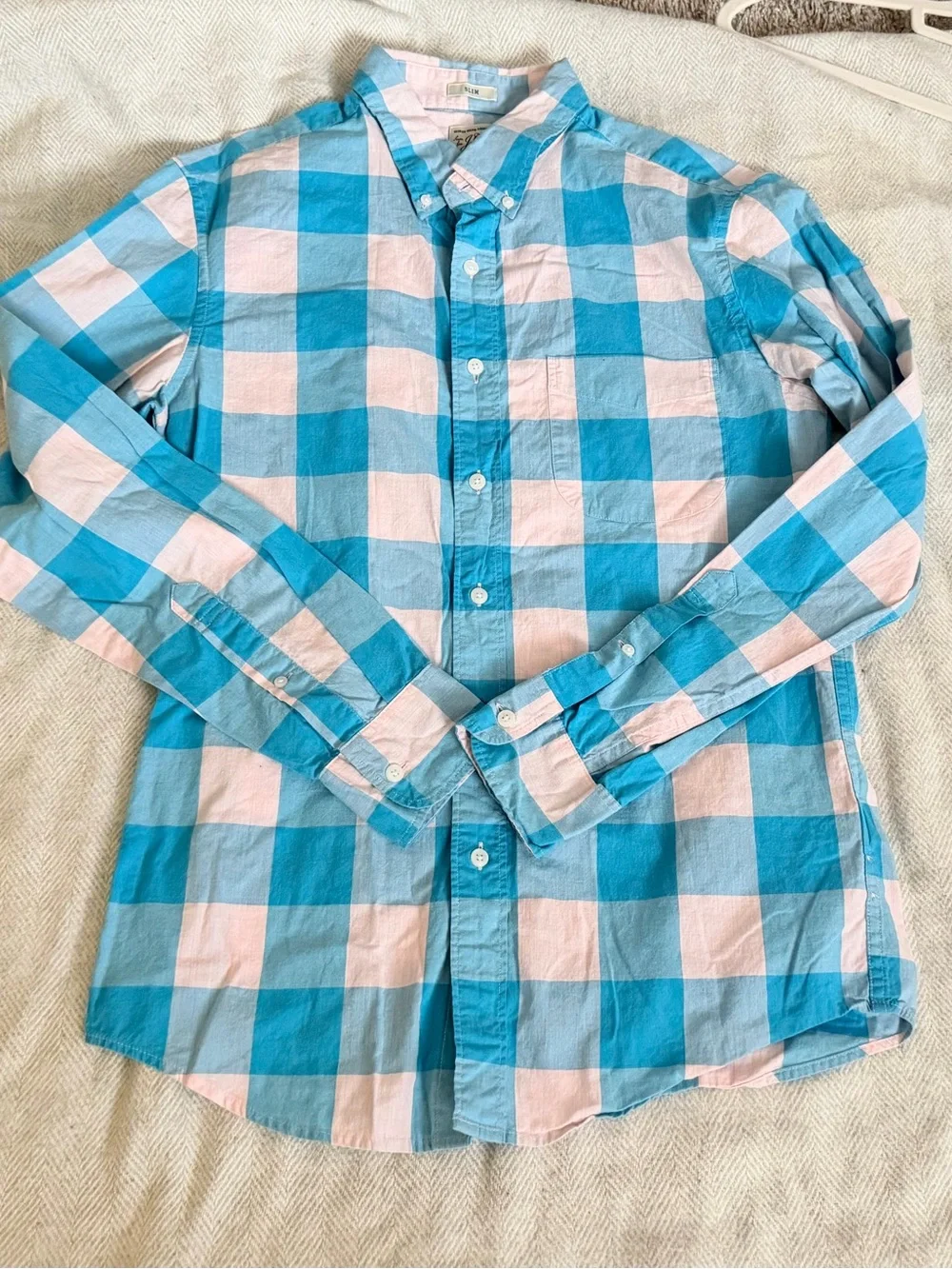 J.Crew Secret Wash Shirt Small Blue Button Up Long Sleeve Slim Fit Plaid NWOT